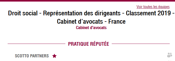 Classement Leader Leagues 2019 : Scotto Partners reconnu pour sa pratique réputée en Représentation des Dirigeants